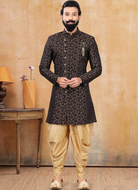 Brown Base Colour Harsoni New Latest Designer Jacquard Party Wear Indowestern Collection 1325